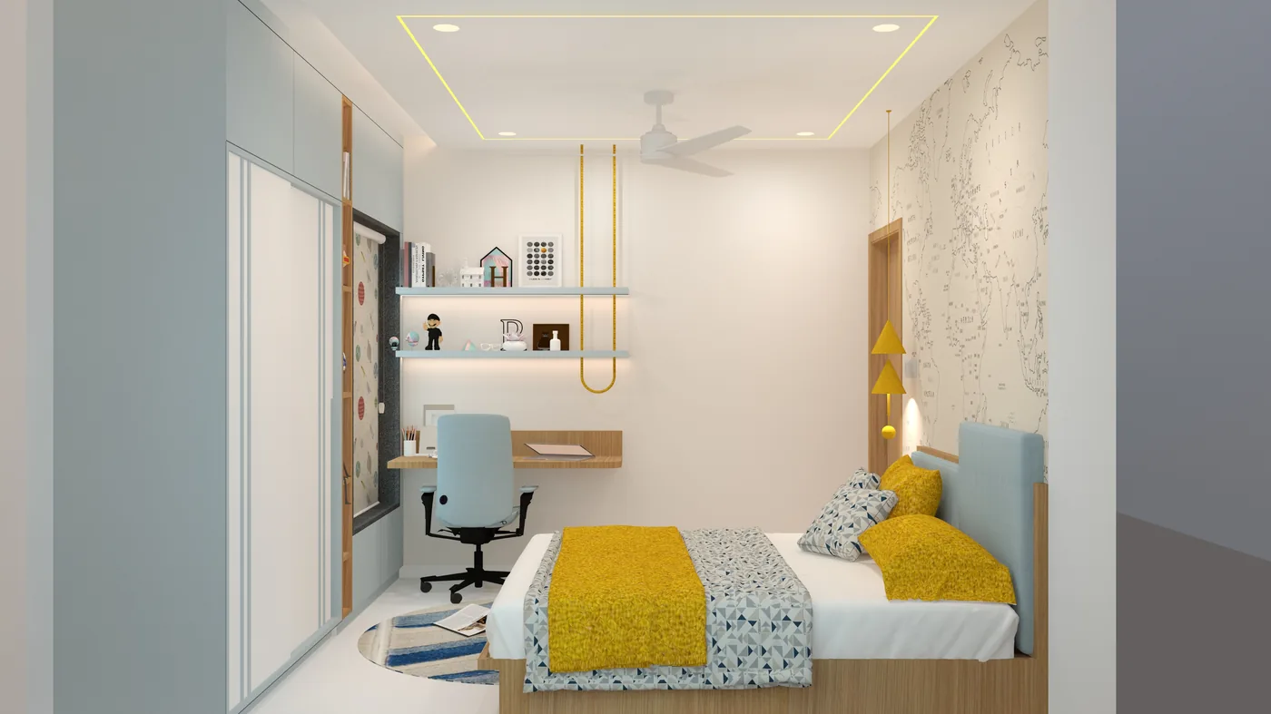 Design visualisation - kids room with world map wall