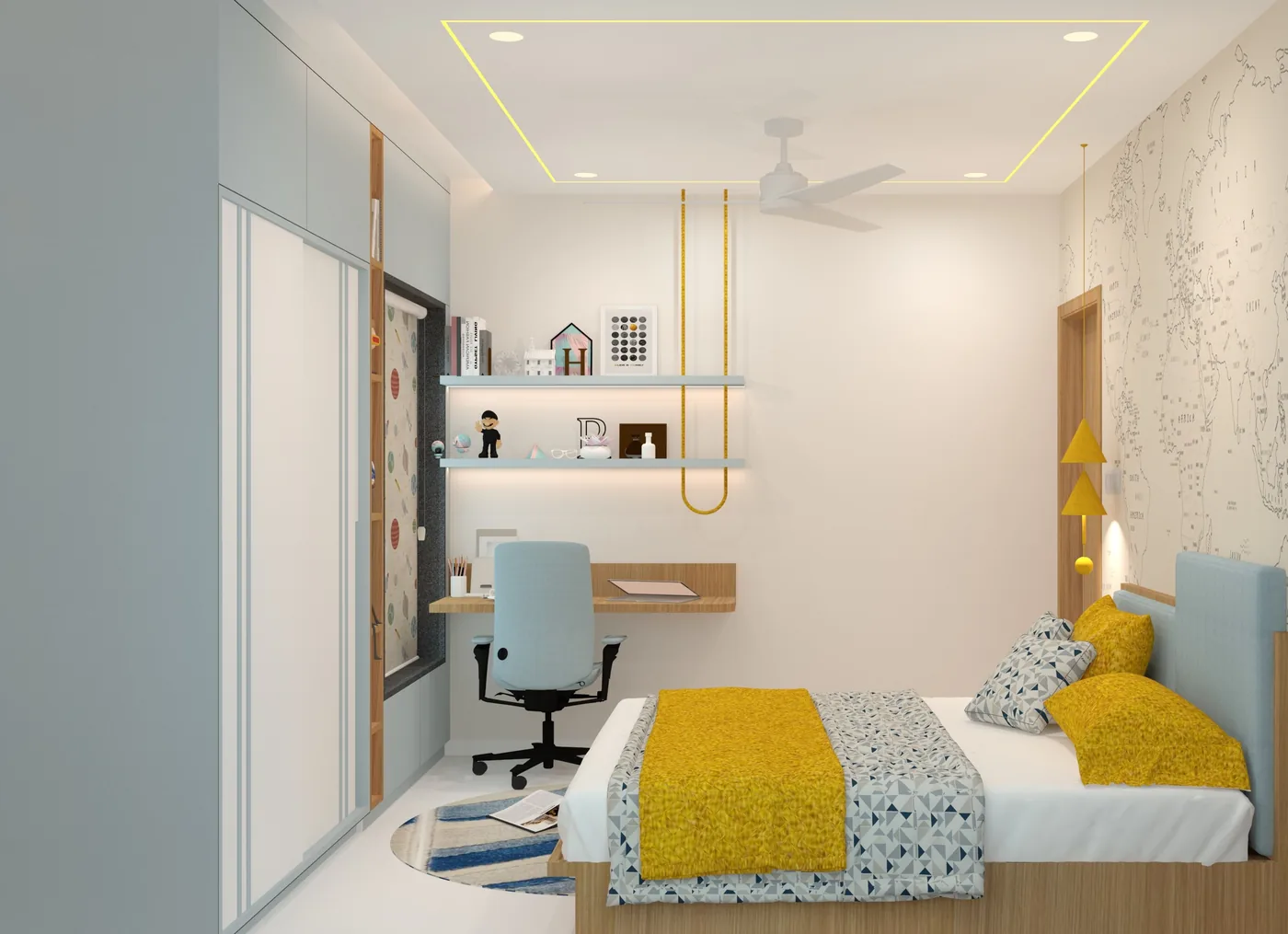 Design visualisation - kids room with study desk