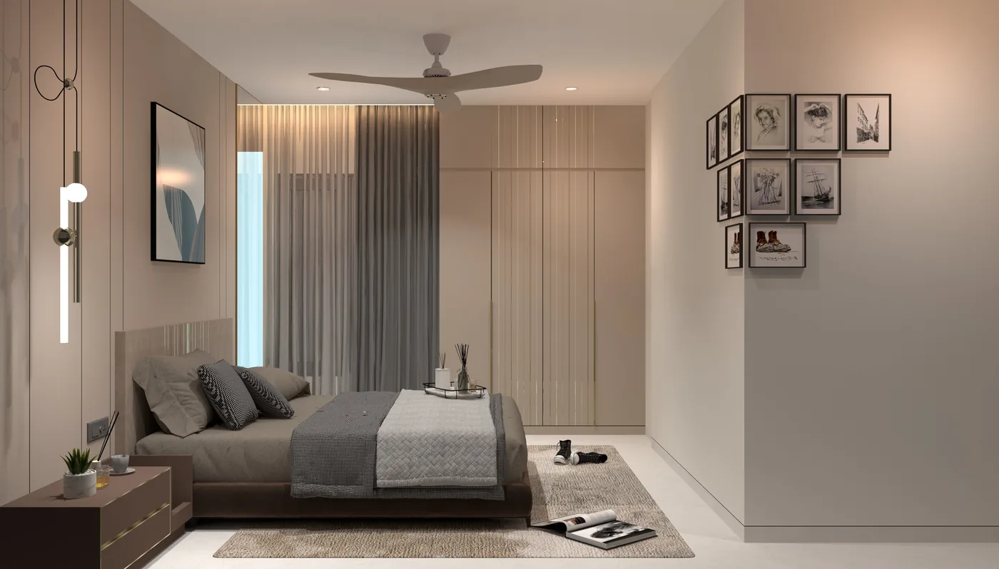 Design visualisation - beige master bedroom