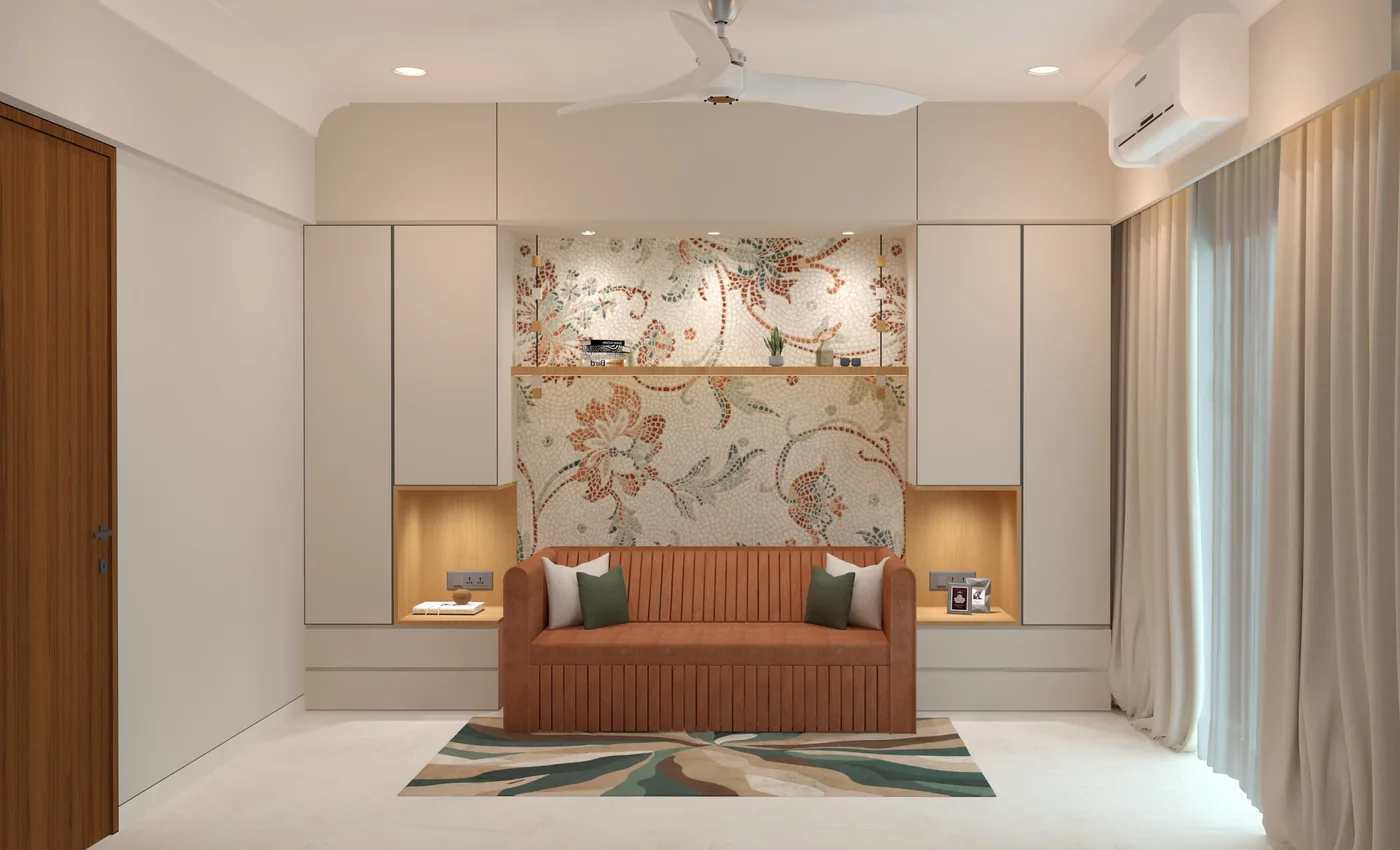 Design visualisation - living room with mosaic wall